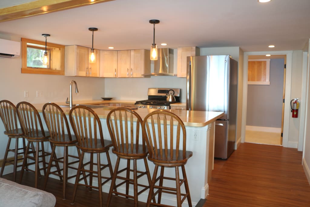 Stools at bar in kitchen area