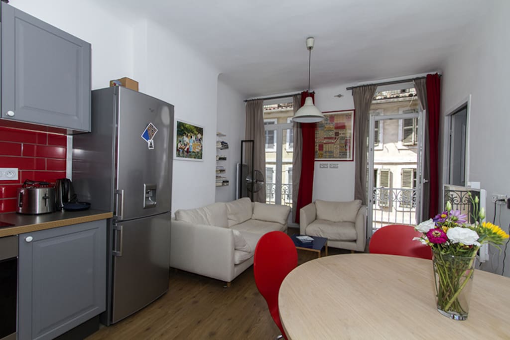 un espace salon cuisine plutôt spacieux