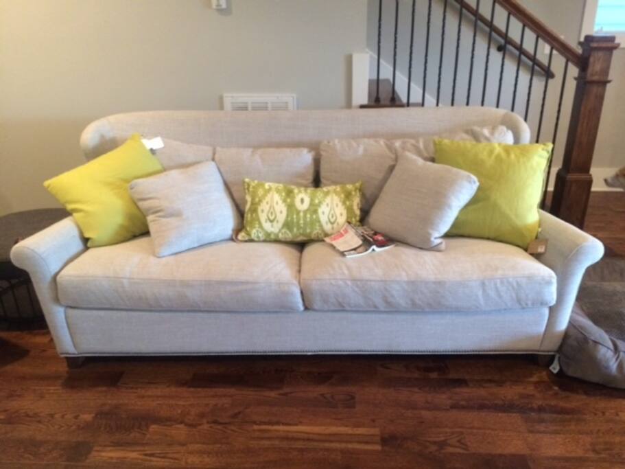 Super comfy couch and amenities