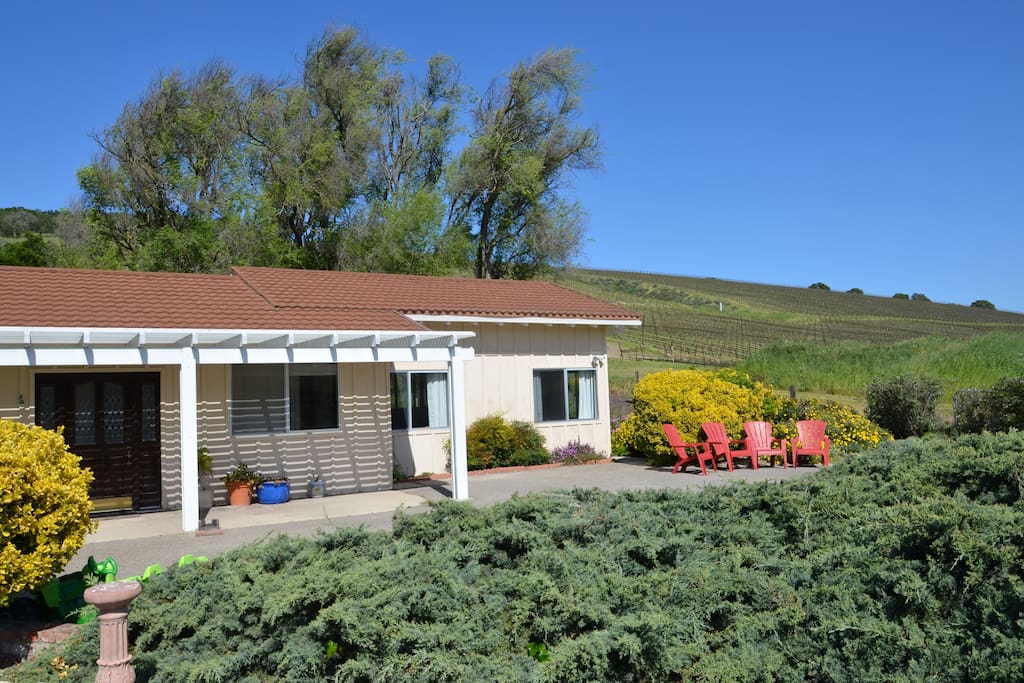 The front of the house and views of Dierberg Starlane Vineyards