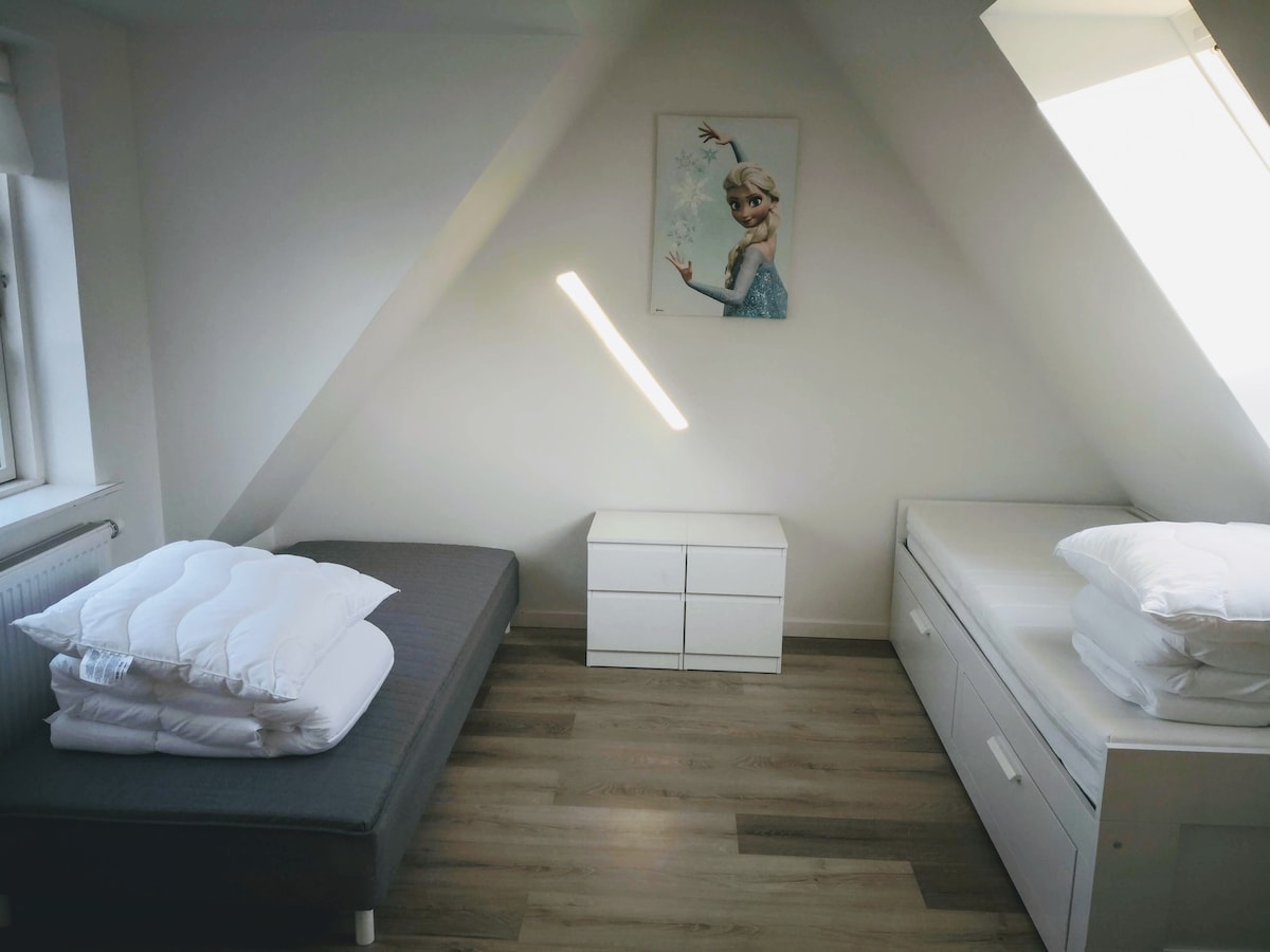 5号房间，配有1张可抽取双人床和1张1米宽单人床。