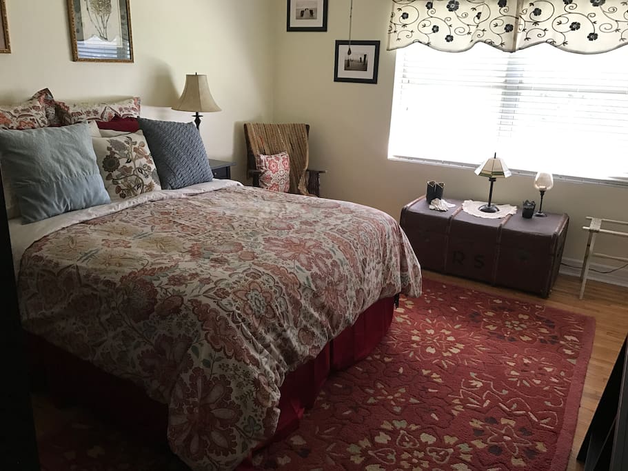 The bedroom - light, airy, space for luggage and comfortable.