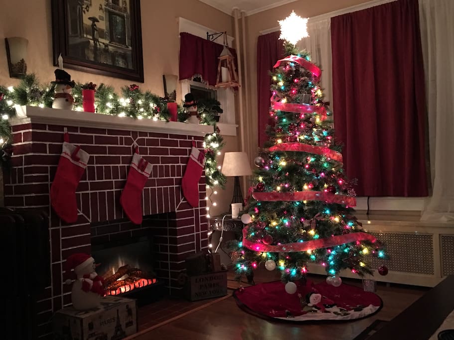 living room around the holidays