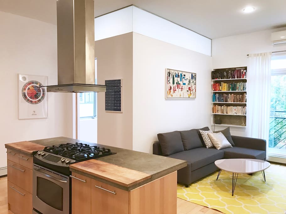 Open kitchen, beautiful artwork