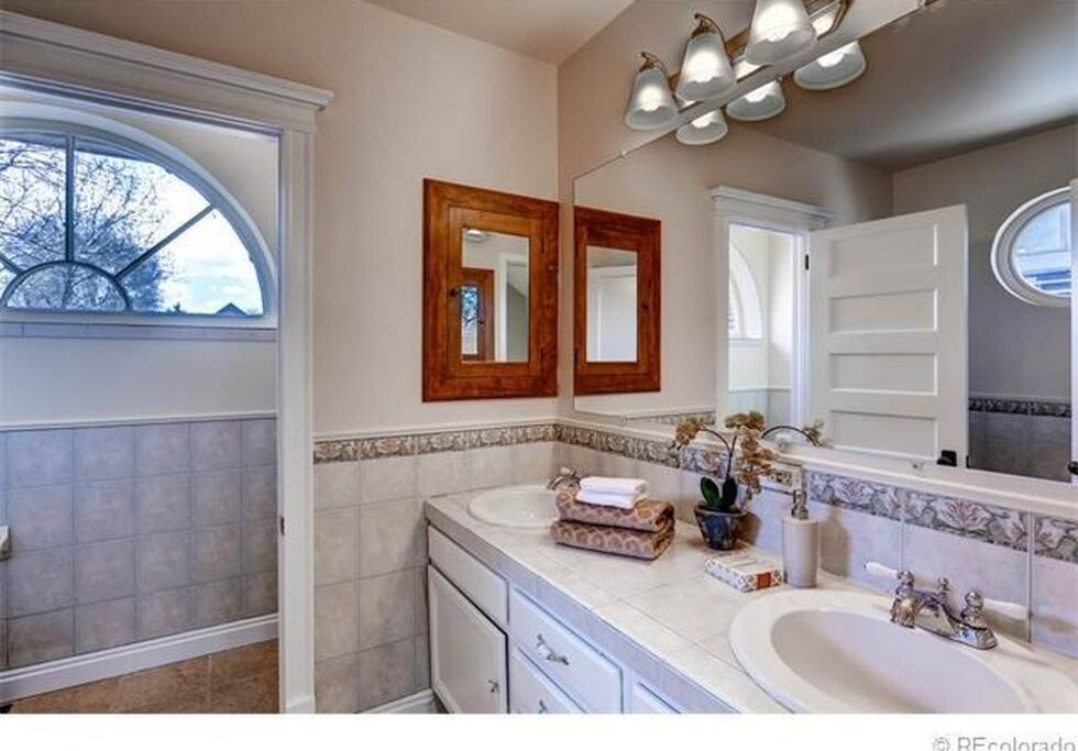 separate toilet/shower area allows couples to share the bathroom