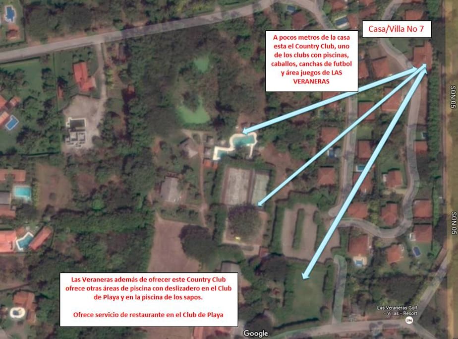 Croquis de ubicacion de la casa a pocos metros de la piscina del Country club y canchas