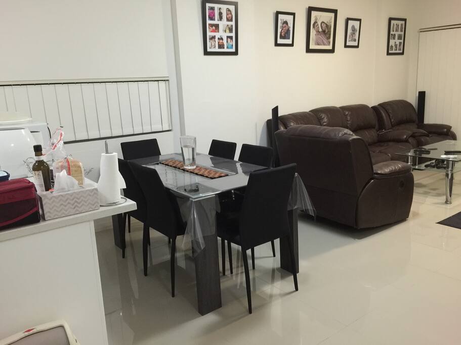 Open plan dining and kitchen.