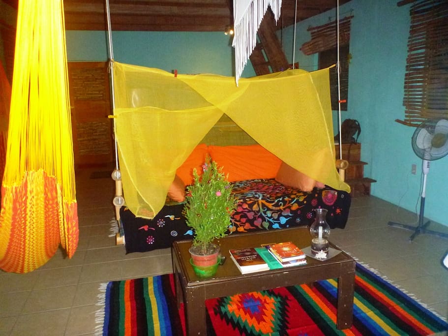 Downstairs hanging bamboo sofa