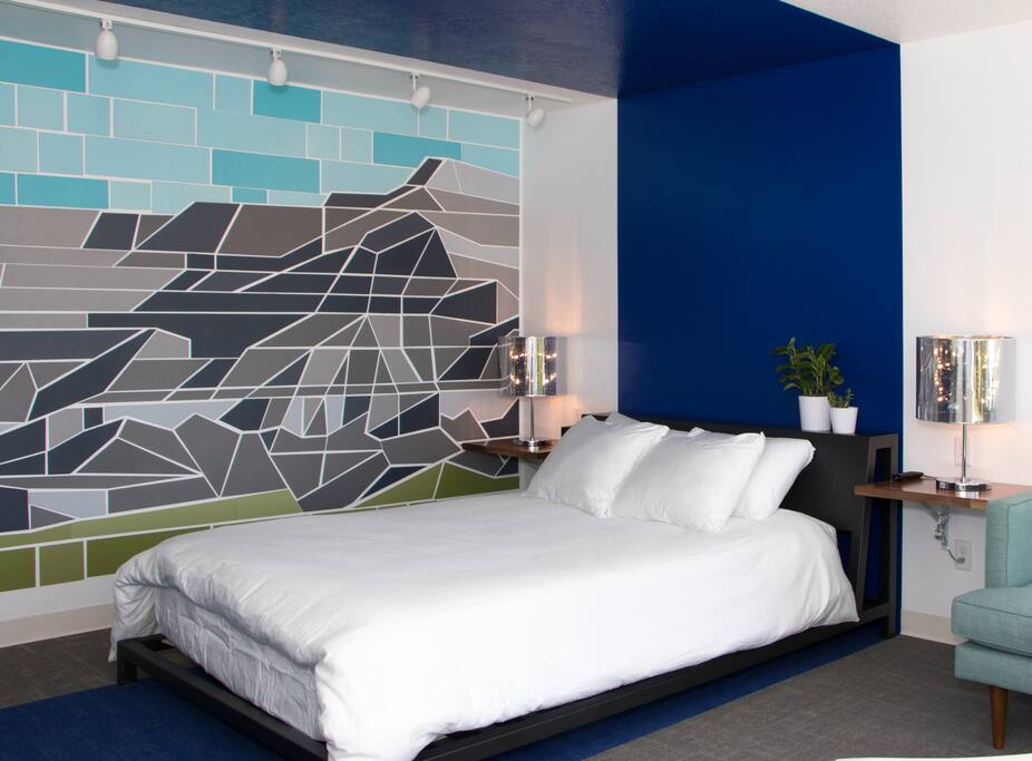 The Book Cliffs Guestroom with custom artwork by the guestrooms owner, Nicholas