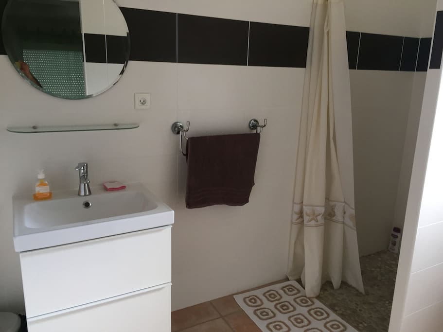 Salle de bain indépendante qui donne sur la chambre.