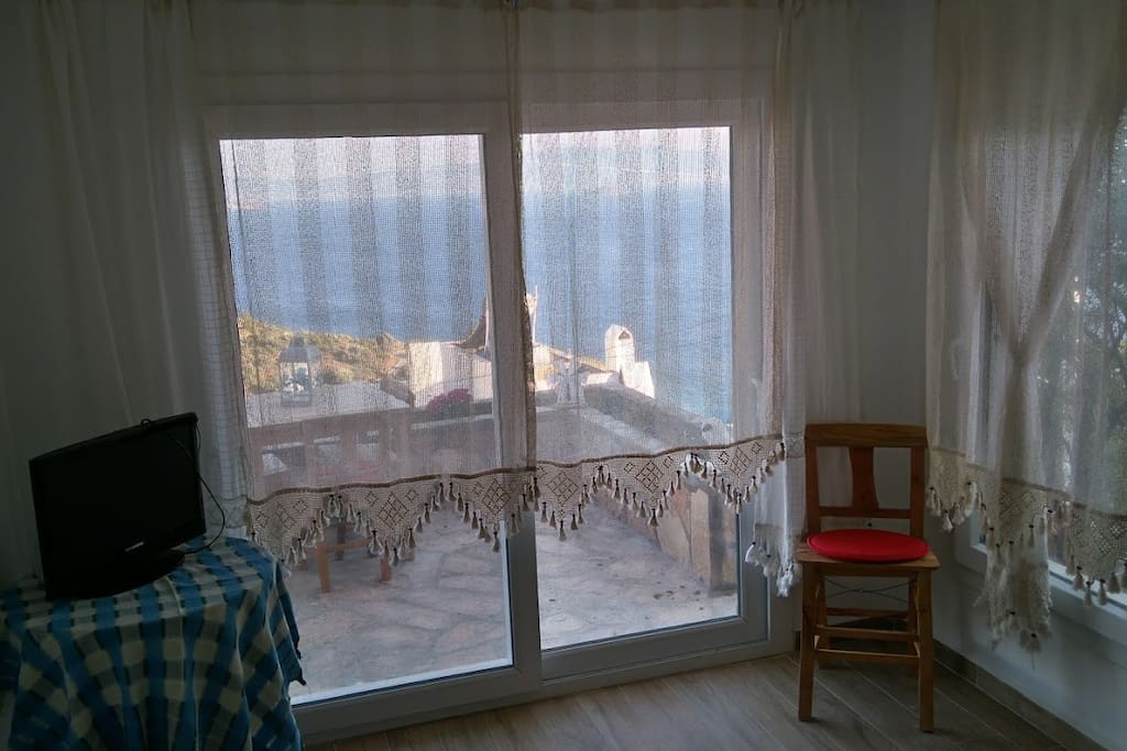 Magnificent view of the Aegean Sea from the living room.