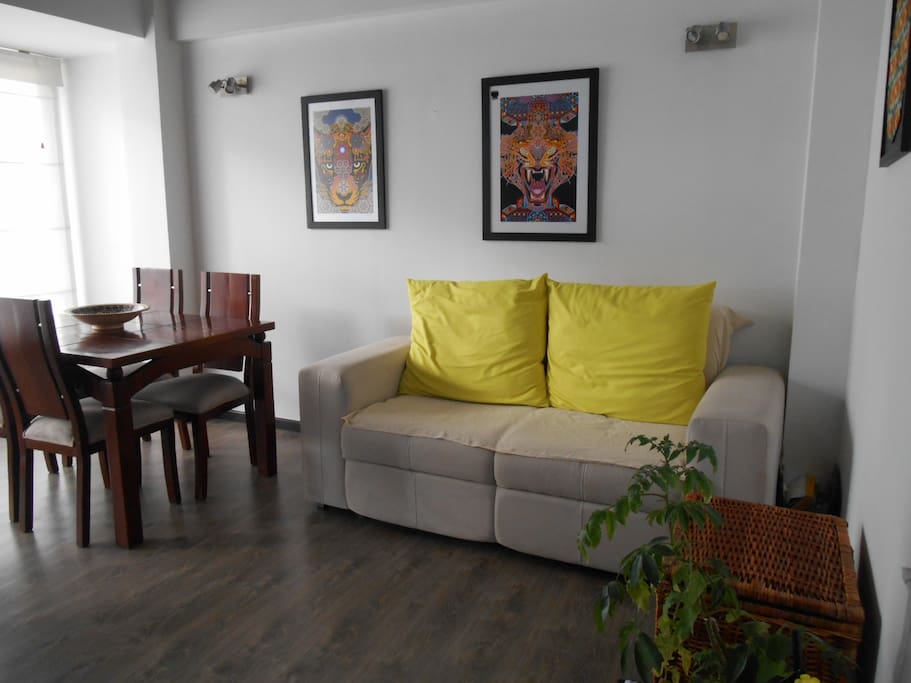 Comfortable sofa, sitting table and 4 chairs