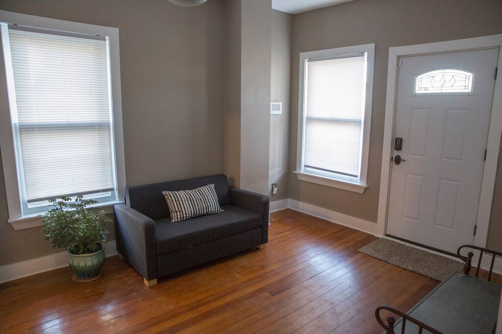 Front door and twin sofa bed