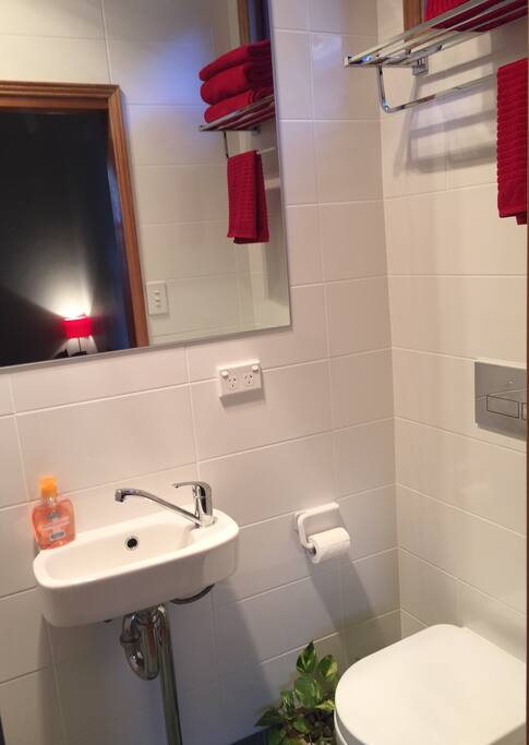 Modern personal ensuite with toilet and shower.
