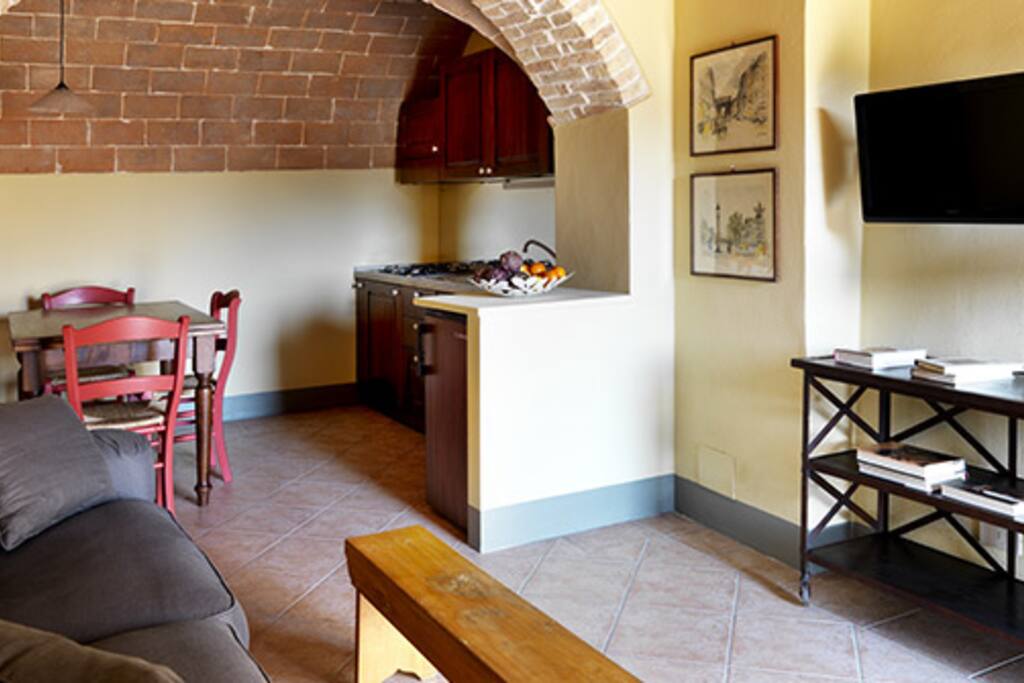 Overview of the living room/kitchen