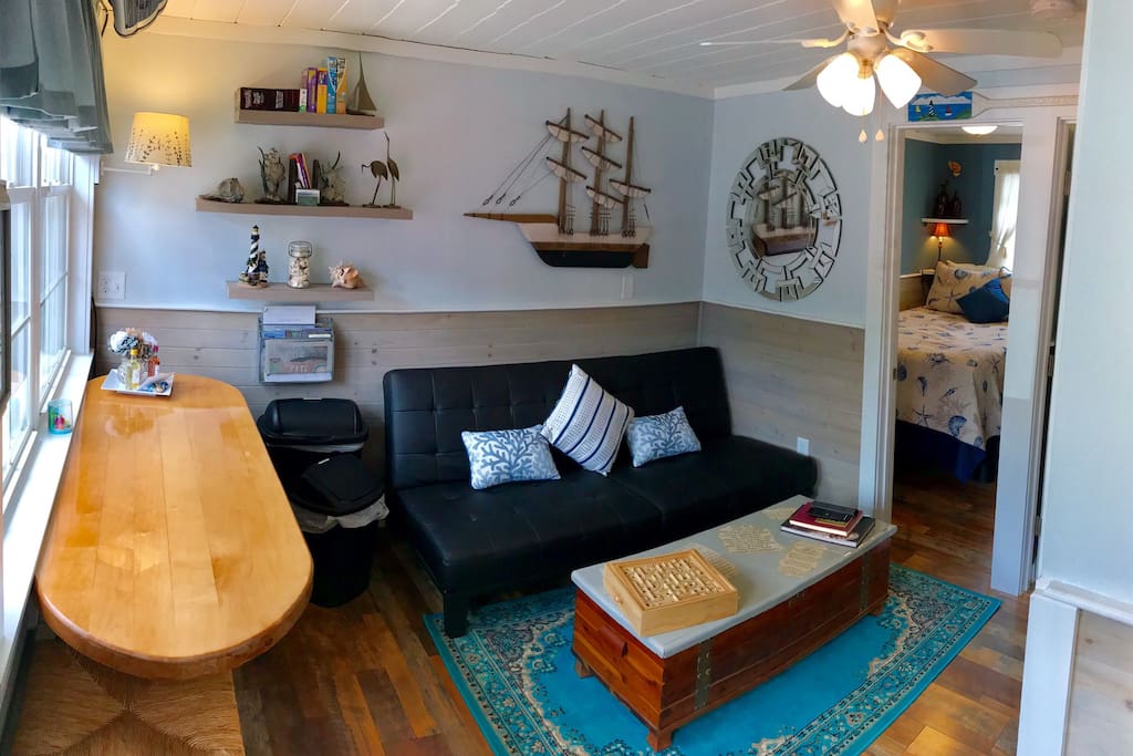 Living room area and breakfast bar