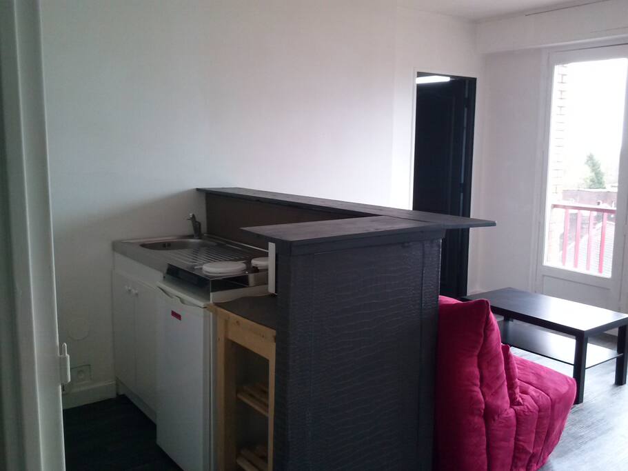 Coin cuisine : frigo et plaques chauffantes