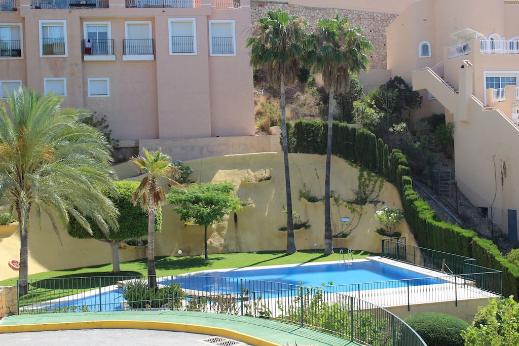 Swimming pool as seen from upstairs terrace