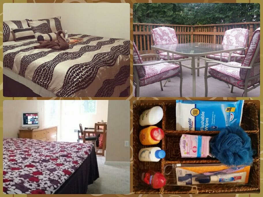 Huge luxurious cal king mattress and linen, private deck, tv-netflix & prime, workstation, sofa bed, all essentials, Keyless Entry to house & room, free snacks