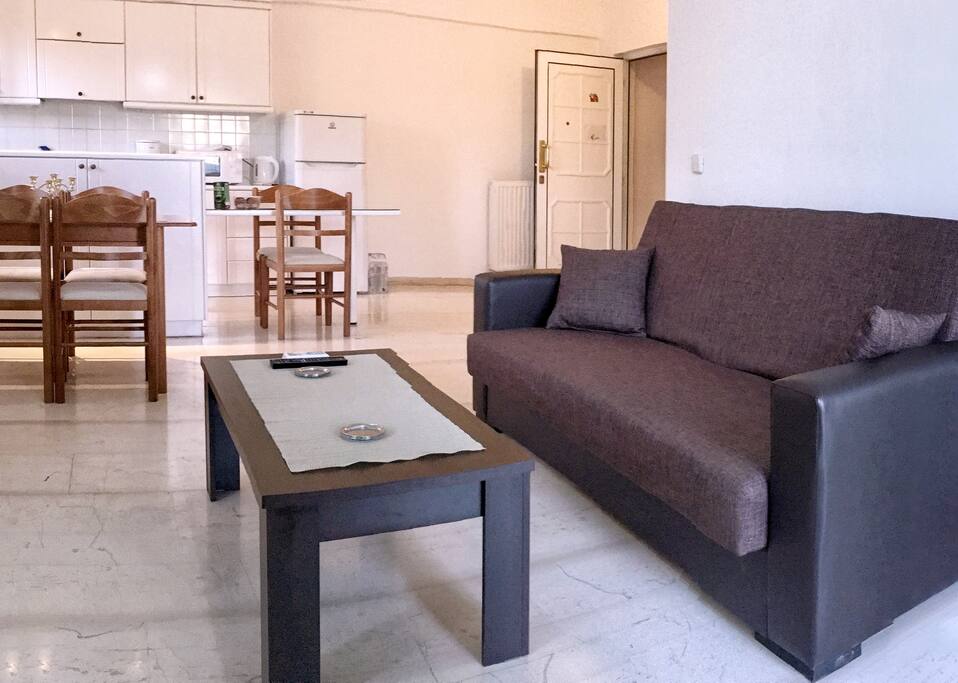 Upon request the sofa in the living room folds out into a double bed.