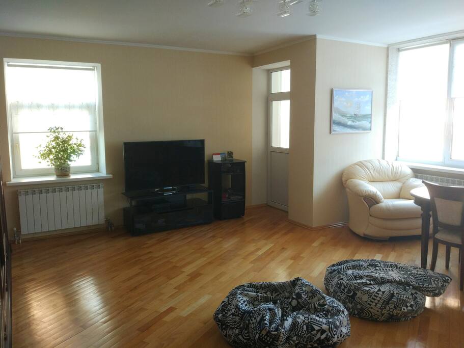 the room has access to a small balcony