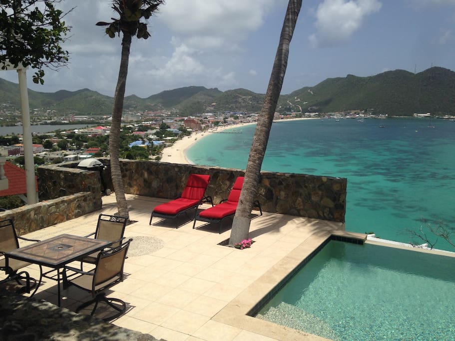 On the pool deck overlooking Great Bay and Philipsburg