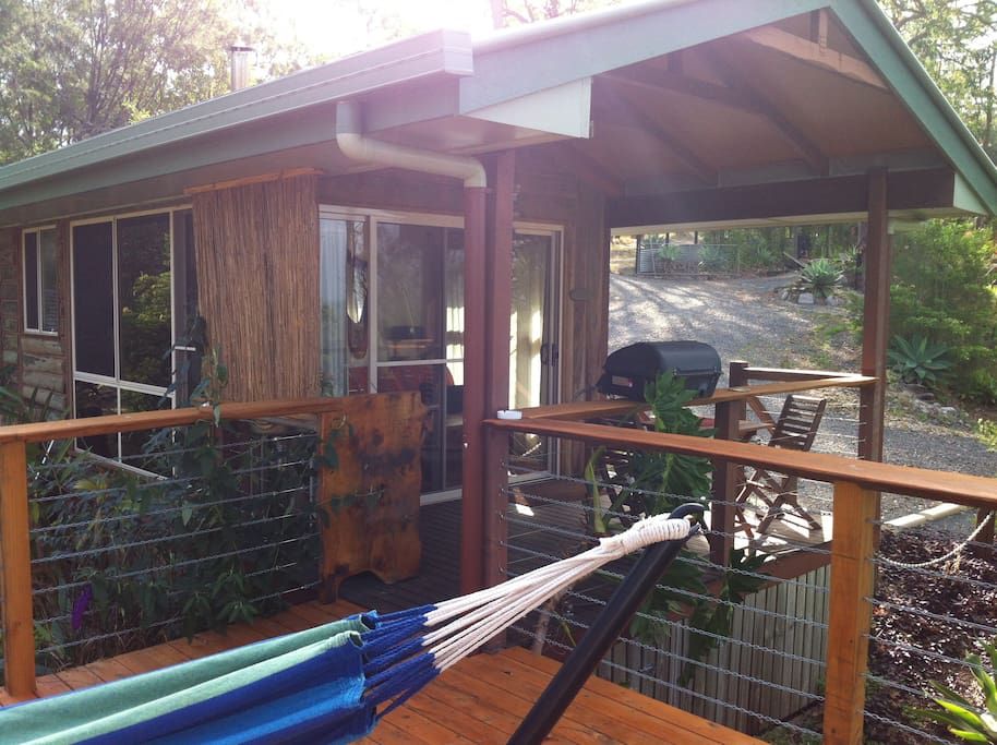 Hammocks on the deck .