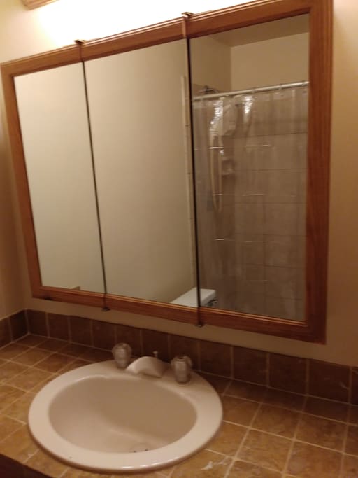 Shower with plenty of cabinet space.. Towels provided and will also shop for special requests..