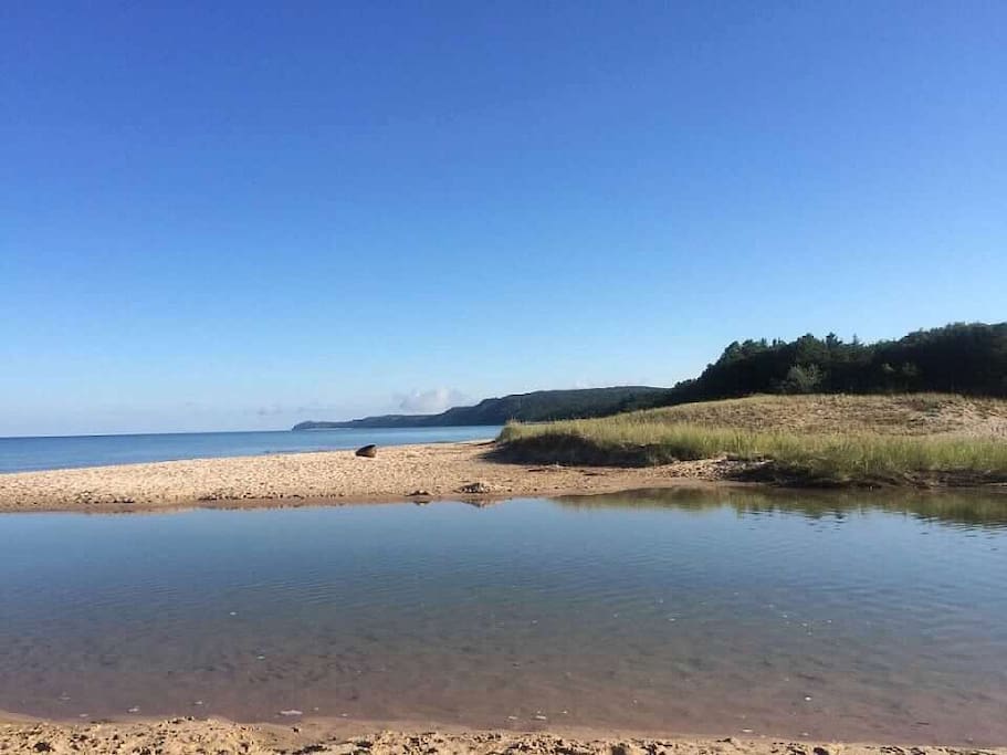 Outlet at Lake Michigan and beautiful bluffs to the north