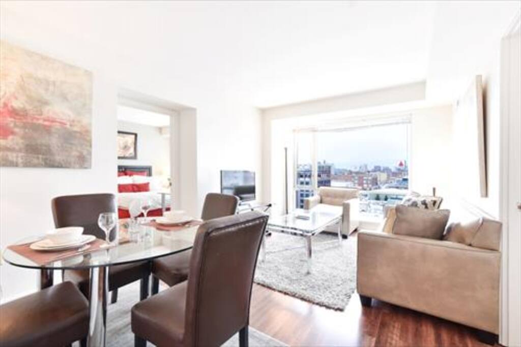 Dining area with seating for four where you can dine in comfort