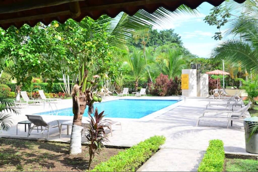 Pool area with 2 pools, outside pool showers, and pool bathroom.