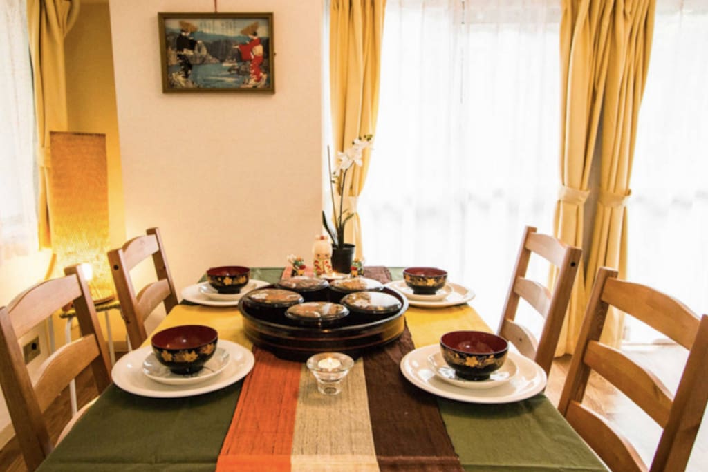 Enjoy your meals together on our wooden dining table.