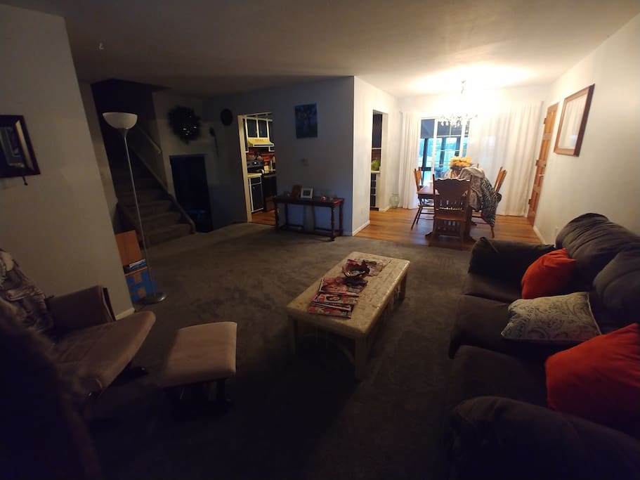 Main living room - kitchen on left, dining room