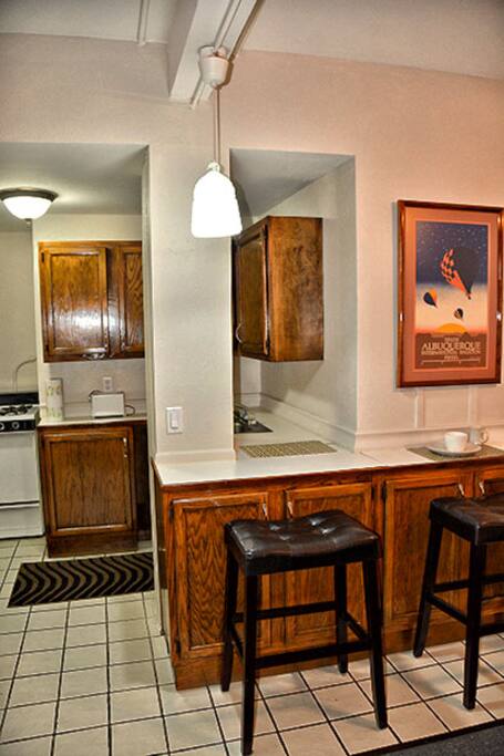 Complete kitchen, gas stove, all cook and dining ware., Maid service .