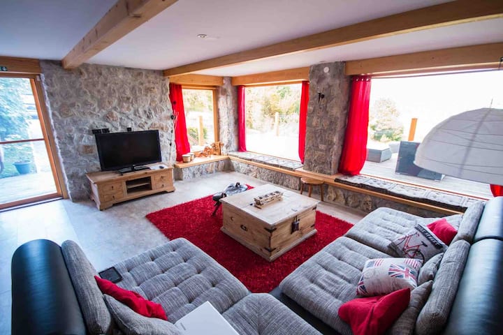 Living room with the lake view and terrace