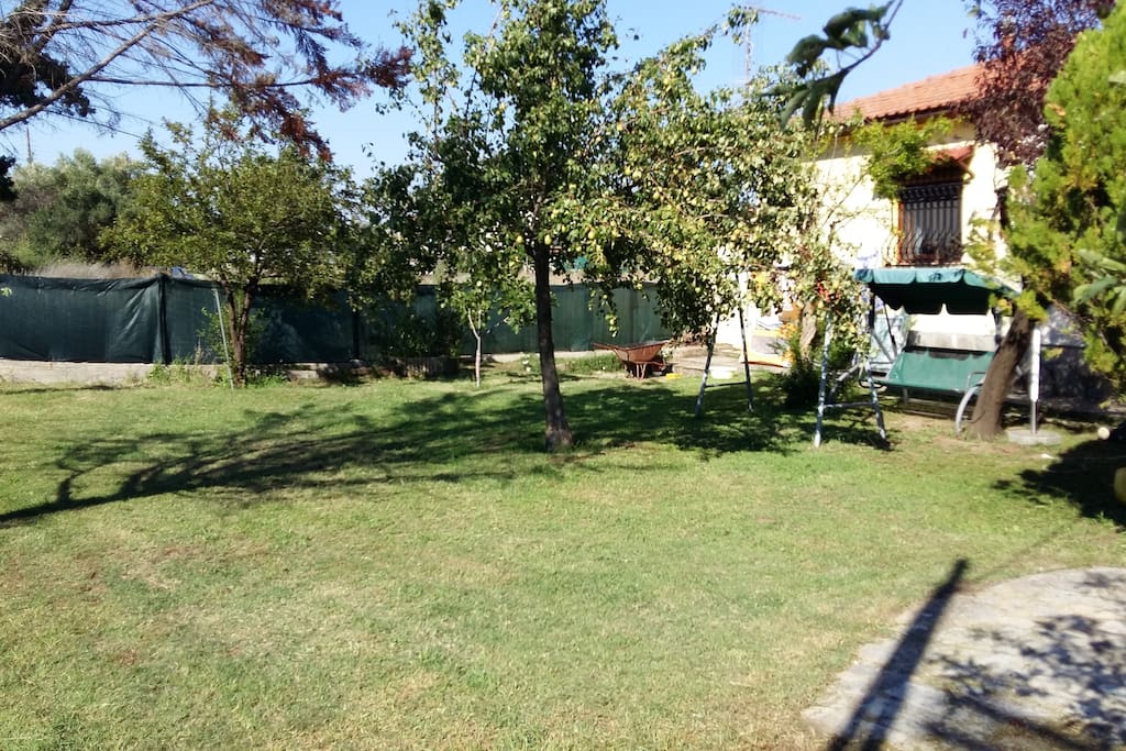 Yard with swing and play, perfect for afternoon relaxation during sunset