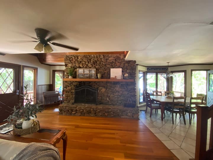Family room opens to dining and kitchen