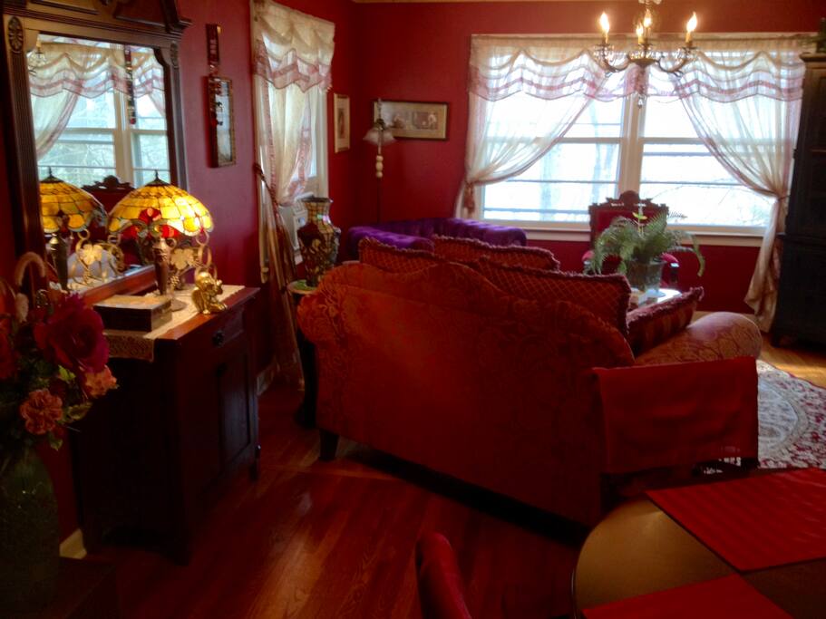 Living Room - old world elegance with antique chandelier