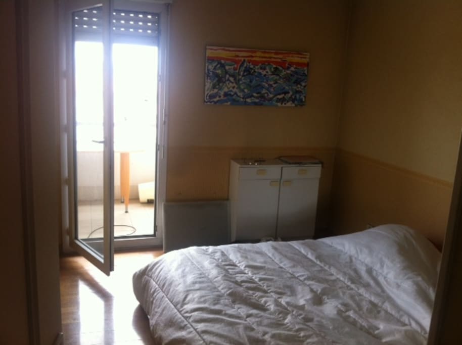 chambre avec rangement et balcon