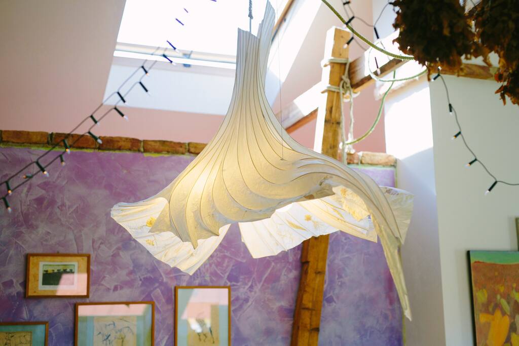 Lamp art designed for my loft living space by Lampas.lv. The skylight is in the bedroom side.