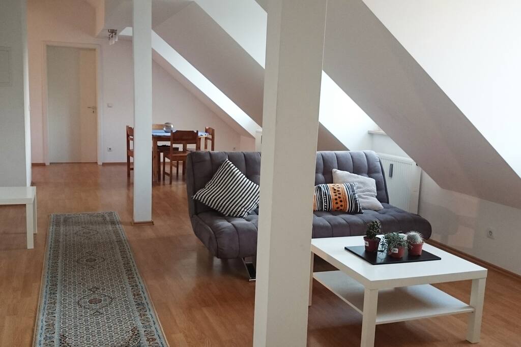 Our bright, big living area with TV.