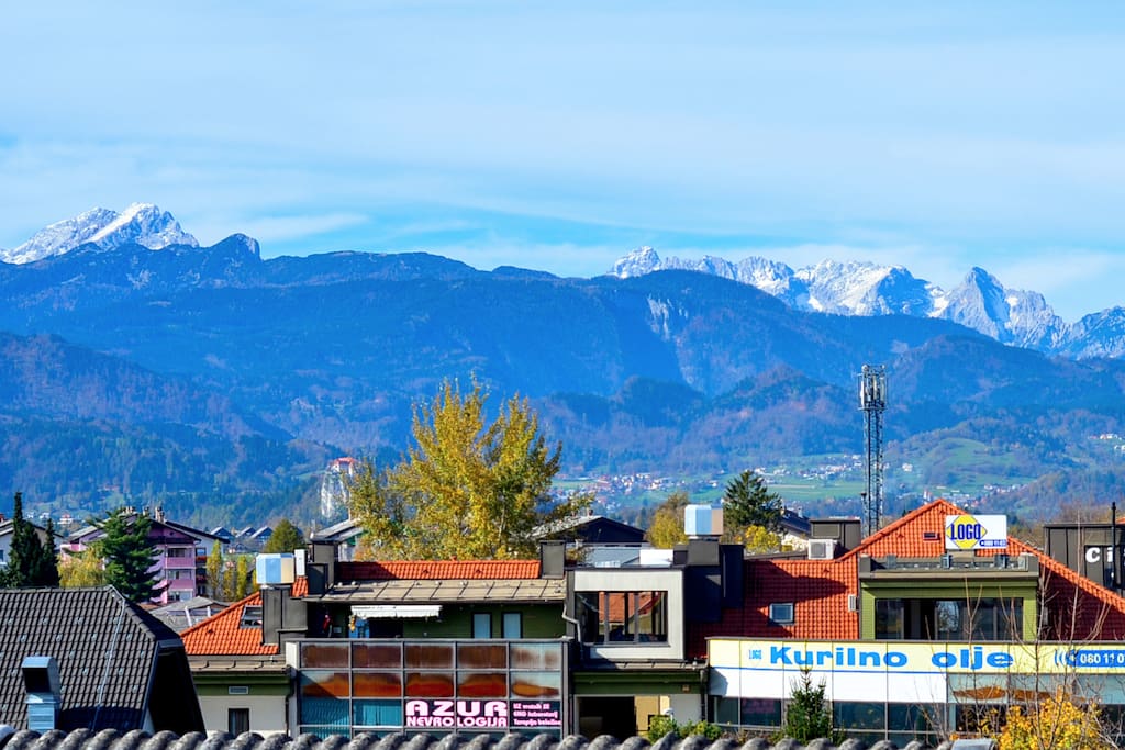 Panoramic view of the Slovenian Alps from the terrace