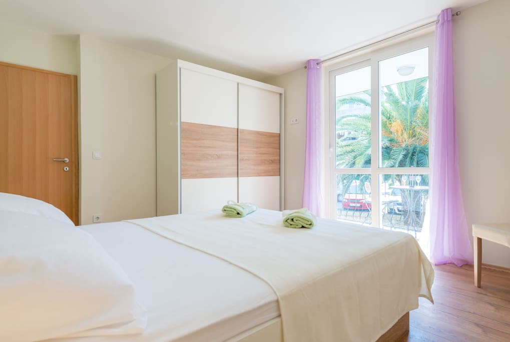 The air-conditioned bedroom with a king-size double bed