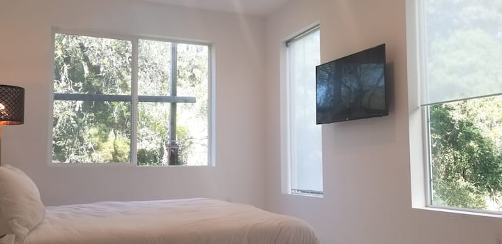 Dormitorio con TV de 50 pulgadas.