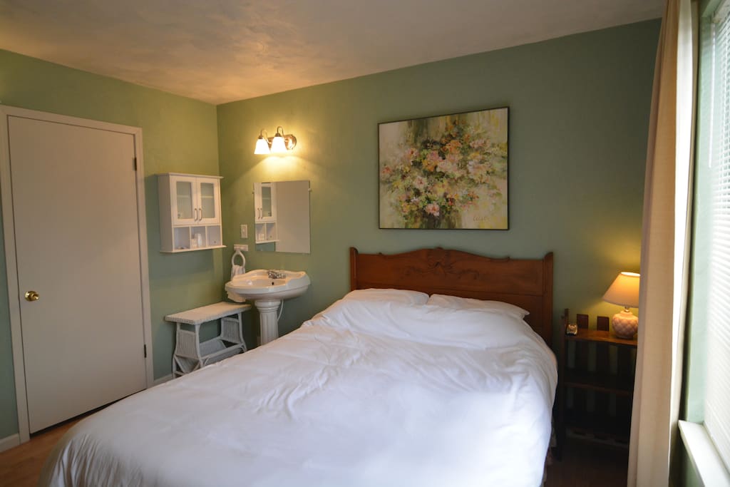 Queen size bed. Your bathroom is through that door.