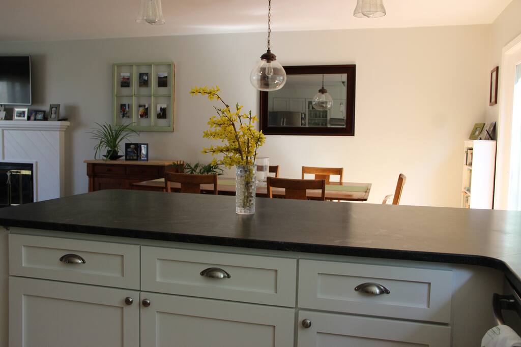 Beautiful granite countertops with plenty of space.