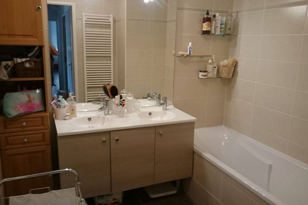 Notre salle de bain, que vous serez amenés à partager avec nous.