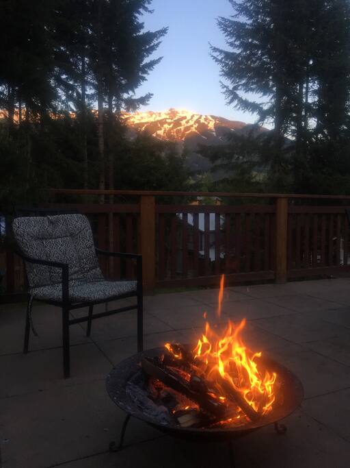 Enjoy a fire on the deck while watching the sun set in your backyard.
