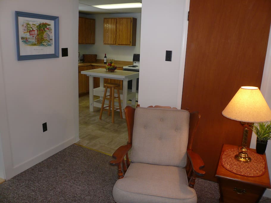 Living room looking into kitchen