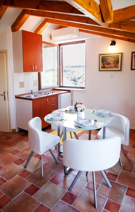 dining table and kitchen